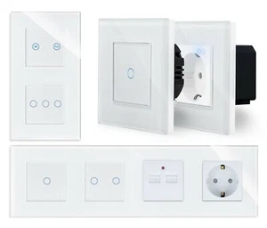Touch Lichtschalter Steckdosen Wechselschalter Dimmer USB UP Glas LUXUS-TIME - Bild 1 von 180