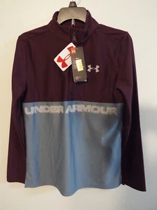 JUNGEN GRAU UND MAUVE LANGARM UNDER ARMOUR SHIRT HALBER REISSVERSCHLUSS *M* - Bild 1 von 3