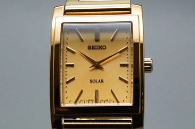 *Near MINT* SEIKO SOLAR V115-0AC0 Gold Dial Tank Rectangle Men's Quartz Watch - Image 1 of 4