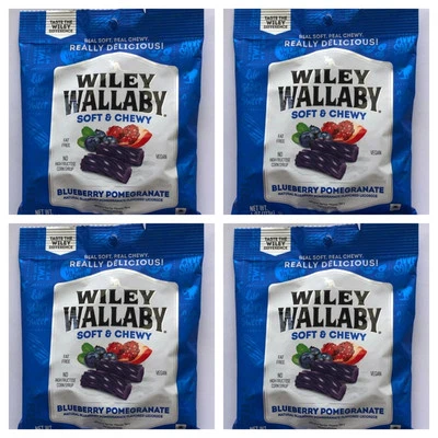 4 Packs Wiley Wallaby Soft & Chewy 4 oz BLUEBERRY POMEGRANATE Gourmet Licorice - Image 1 of 4