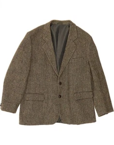 HARRIS TWEED Mens 2 Button Blazer Jacket UK 44 2XL Grey Herringbone AO01 - Picture 1 of 4