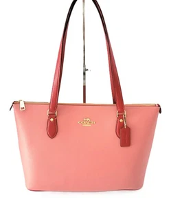 Borsa a mano Coach CAR35 Crossgrain pelle colorblock galleria tote rosso corallo bruciato - Foto 1 di 7