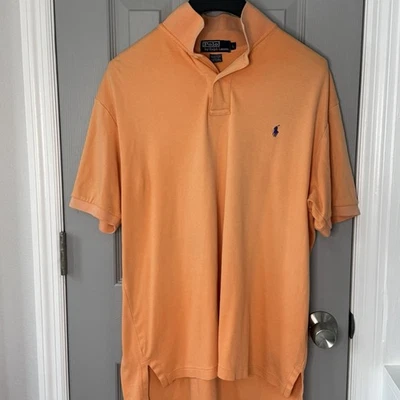 Vtg POLO RALPH LAUREN Golf Polo Men's Size L Pony Logo Peach Embroidered Cotton - Image 1 of 4