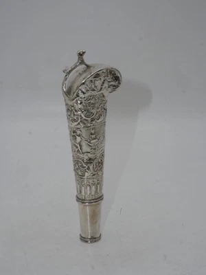 RARE POMMEAU DE CANNE ARGENT MASSIF PAYS-BAS DUTCH SILVER EPOQUE 19 E - Photo 1/4