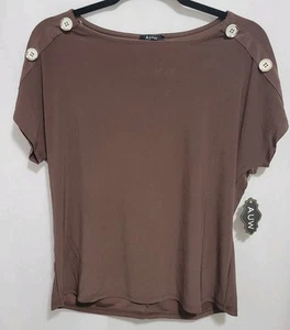 Top para mujer A.U.W marrón con botones y hombros, talla S, nuevo - Imagen 1 de 3
