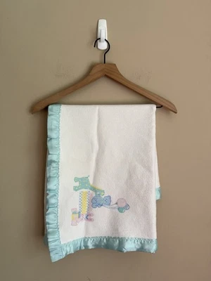 Baby Blanket Vintage Riegel Receiving Crib White Flannel Nursery Satin Trim - Image 1 of 4