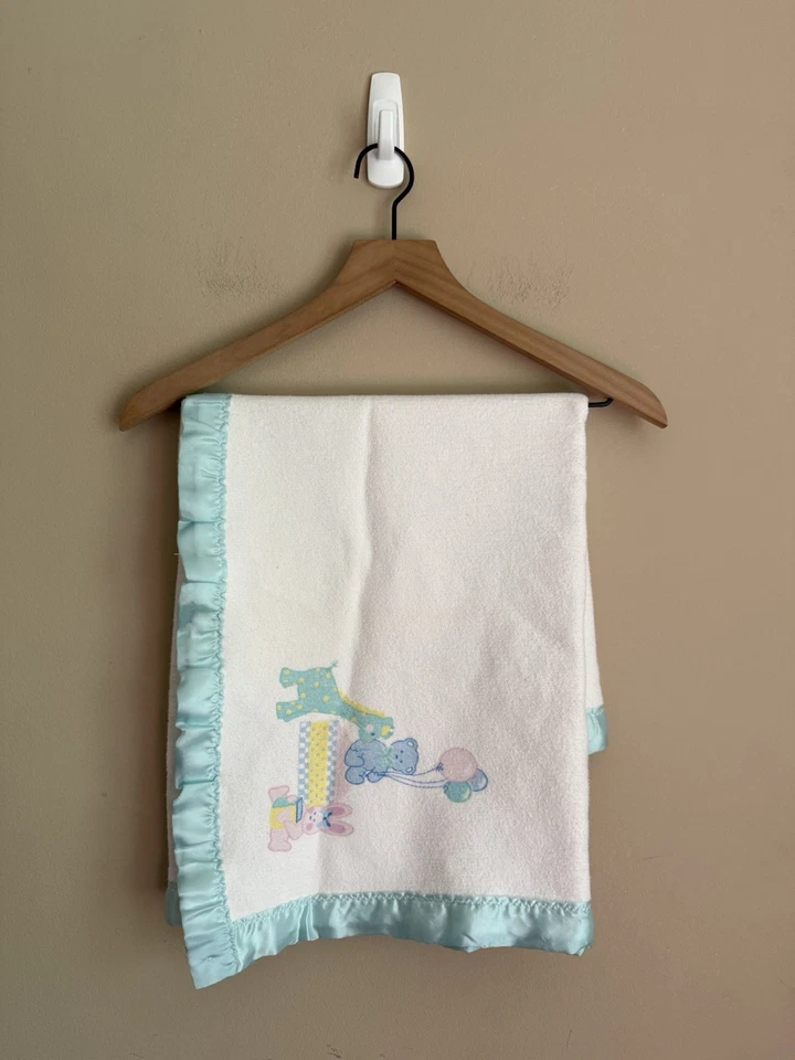 Manta Bebé Vintage Riegel Cuna Recepción Franela Blanca Guardería Borde Satinado Foto 1 de 4