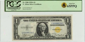 1935A $1 N.Africa Silver Certificate FR#2306 PCGS GEM 65 PPQ GCC Gold - Picture 1 of 2