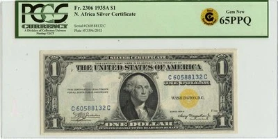 1935A $1 N.Africa Silver Certificate FR#2306 PCGS GEM 65 PPQ GCC Gold - Image 1 of 2