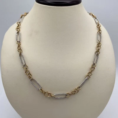 14k Two Tone Yellow White Gold Ladies 19.5" Textured Link Chain Necklace - Image 1 of 4