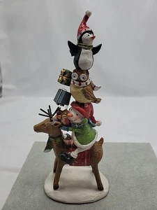 Festive Productions Christmas Deer With Stacking Snowman Owl Penguin Figure 9" - Picture 1 of 17