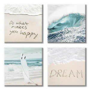 Beach Artwork Coastal Wall Art: Crashing Wave & Surfboard Painting with Words... - Picture 1 of 7