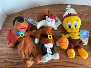 Warner Bros. Thanksgiving Beanie lot Vintage plush Tweety Sylvester Scooby - Picture 1 of 9