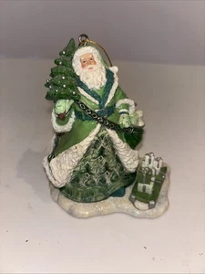 Vintage 2003 Bradford Editions Green Santa Ornament Seasonsl Sparkle Set 1 89500 - Picture 1 of 3