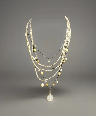 Silpada Oxidized Sterling Silver Multi Strand Pearl MOP Necklace N1673  340603 - Image 1 of 4