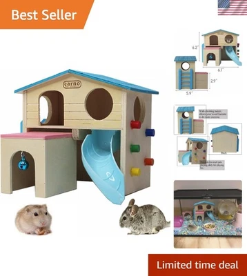 Cabaña compacta de madera para hámster con tobogán de ejercicio - escondite seguro para mascotas pequeñas Foto 1 de 4