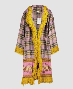 VTG Akep Fringed Luxury Pink&Yellow Wool Multicolor Coat - Picture 1 of 19