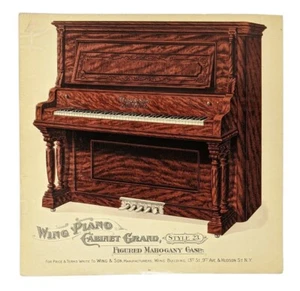 1904 Antiguo gabinete de piano de ala estampado en color grande estuche de caoba con figuras - Imagen 1 de 1
