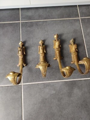 4 ANCIENNE PATÈRE VESTIAIRE PORTE MANTEAU  CROCHET ATTACHE  BRONZE laiton - Photo 1/4