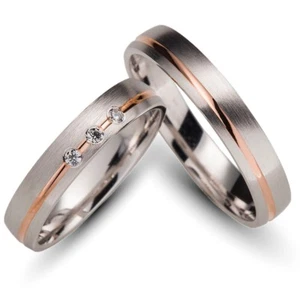 Trauringe 333er Weiss-/Rotgold Brillant 0,06 ct. Eheringe inkl. Gravur + Etui - Bild 1 von 4