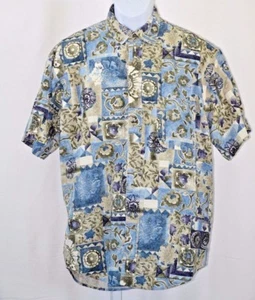 Marc Daniels Khaki Blue Hawaiian Camp Shirt 100% Cotton Medium M 44” Chest - Picture 1 of 7
