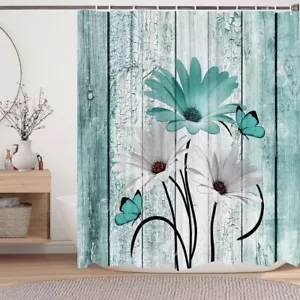 Flower Shower Curtain Farmhouse Daisy Wild Flower Shower Curtain Set with Hoo... - Picture 1 of 7