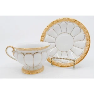 MEISSEN OPULENT GOLDEN BAROQUE GOLD LEAF PORCELAIN FOOTED CUP & SAUCER 2 ITEMS - Picture 1 of 5