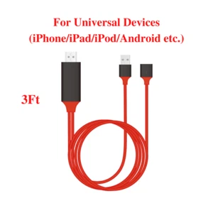 1080P Phone to Digital TV HDTV AV HDMI Mirroring Cord Adapter For iPhone Android - Picture 1 of 12