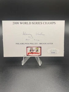 HARRY KALAS JSA AUTHENTIC 2008 WORLD SERIES CHAMPS AUTOGRAPHED INDEX CARD - Picture 1 of 12