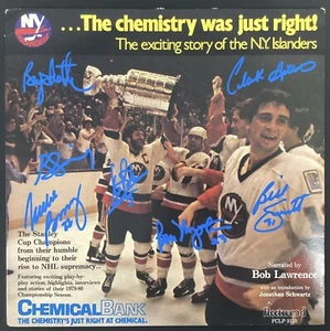Álbum de vinilo firmado por Mike Bossy Islanders Hockey Potvin Smith Trottier Autos + JSA - Imagen 1 de 11