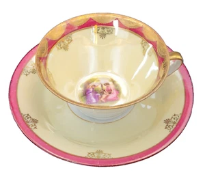 Antique Julius Hering Maroon gold gilt garden scene Luster wear Teacup & Saucer - Picture 1 of 20