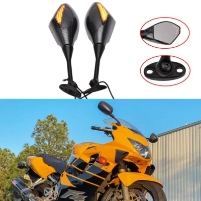 Карбоновые зеркала заднего вида + желтый светодиодный указатель поворота для Honda CBR600 F4 F4i 1999-2006 - Изображение 1 из 4