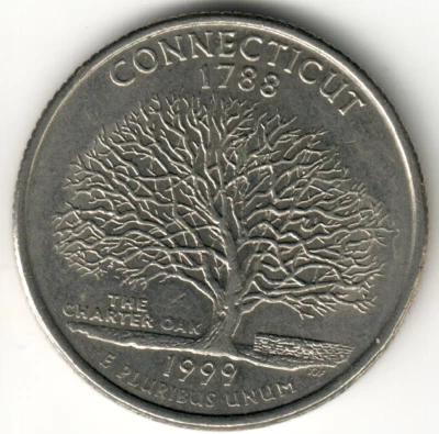 USA - 1999D - Washington ¼ Dollar - Connecticut - Weak Strike Oak - #10361 - Image 1 of 2