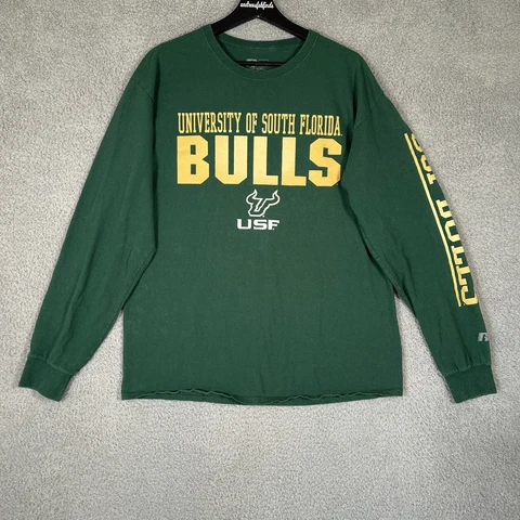 South Florida Bulls Shirt Mens Large Green Long Sleeve USF Russell Athletic Tee Cover