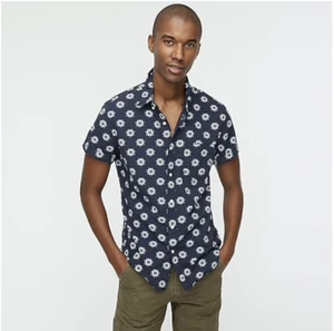 J CREW Short-sleeve stretch Secret Wash cotton poplin shirt in print Item AP788 - Picture 1 of 5