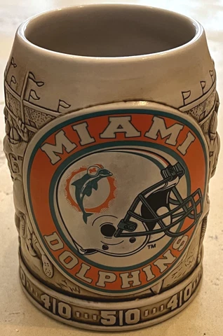 MIAMI DOLPHINS Beer Stein Mug NFL Football 5.5" Vintage Raised Players & Stadium Cover