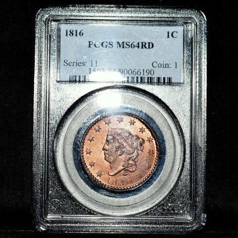 1816 CORONET HEAD LARGE CENT ✪ PCGS MS-64-RD ✪ 1C FULL RED RARE L@@K OI◢TRUSTED◣ Cover