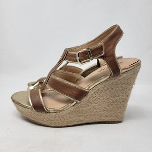 CALL IT SPRING Women's Brown Gold Platform Wedge Espadrille Vegan Sandals Size 9 - Picture 1 of 11