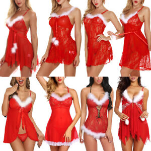 Red Christmas Womens Sexy Lingerie Santa Nightwear Sleepwear Fancy Dress Outfit