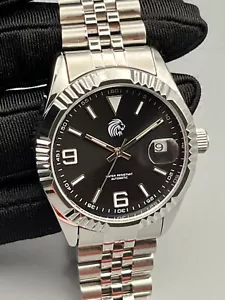Orologio uomo Automatico meccanico nero argento acciaio Inox 38 Datario Luminoso - Foto 1 di 19