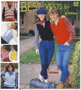 Vintage Best Vests By Patons-Book No 726-Ladies/Men-Sizes 10 to 16 - Picture 1 of 6