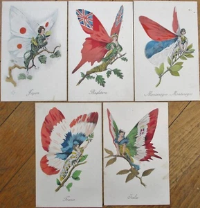 Butterfly Women 1918 WWI Allies Flag Postcard Set, Japan France Montenegro Italy - Picture 1 of 6