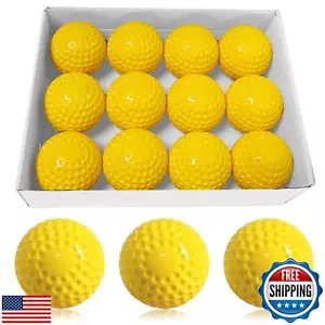 Bkkack 12 Pack Yellow Dimpled Baseballs, 9-Inch Pitching Machine Baseballs fo - Picture 1 of 5