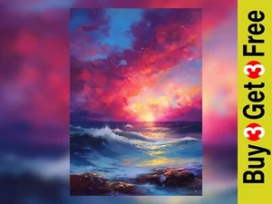 Ocean Dawn: Sonnenaufgang über dem Ozean - Ölgemälde Druck 5"x7" - Bild 1 von 6