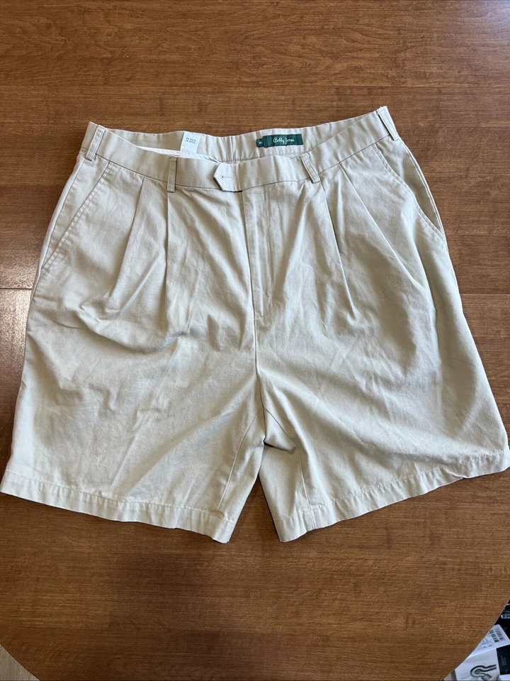 Плиссированные мужские шорты для гольфа Bobby Jones (36) с карманами хаки внутренний шов 9 дюймов - Изображение 1 из 4