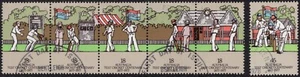 1977 Test Cricket Centenary tira de 5 + goma completa de alto valor CTO fino usado - Imagen 1 de 1