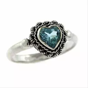925 Silver Blue Topaz Vintage Heart Ring Size 7 - Picture 1 of 1