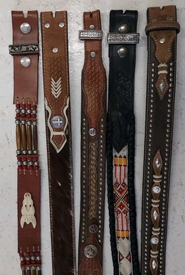 Mens GENUINE LEATHER CONCHO WESTERN BELT Lot of 5 NOCONA TONY LAMA Sz 38 TOOLED  - Image 1 of 4