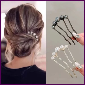 Koreanische U-förmige Perlen Haarnadeln Haarspangen für Frauen eleganter Stil Metall Gabeln - Bild 1 von 27
