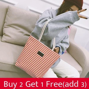 Stylish Striped Canvas Tote Bag For Women With Soft Rope Handles And Zipper - Picture 1 of 11